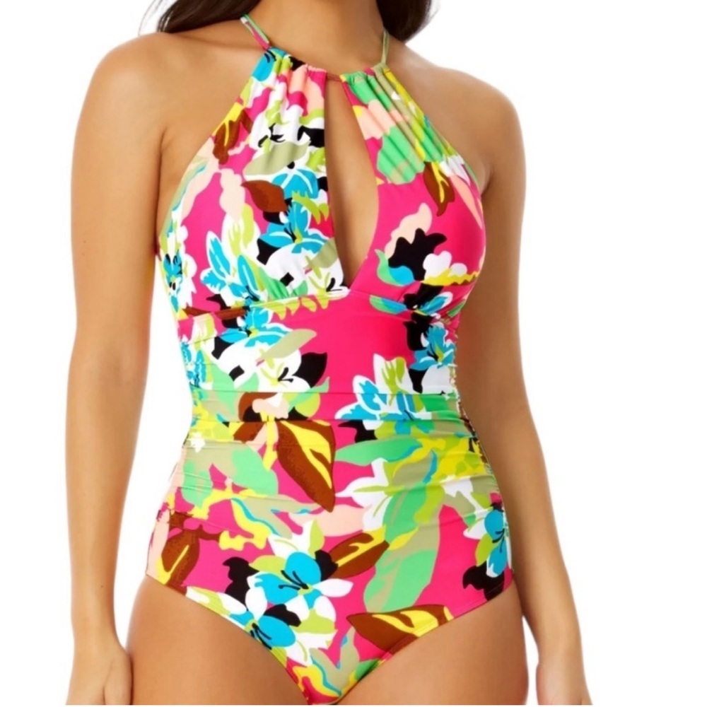 Anne Cole Floral Halter Neck One Piece Swimsuit